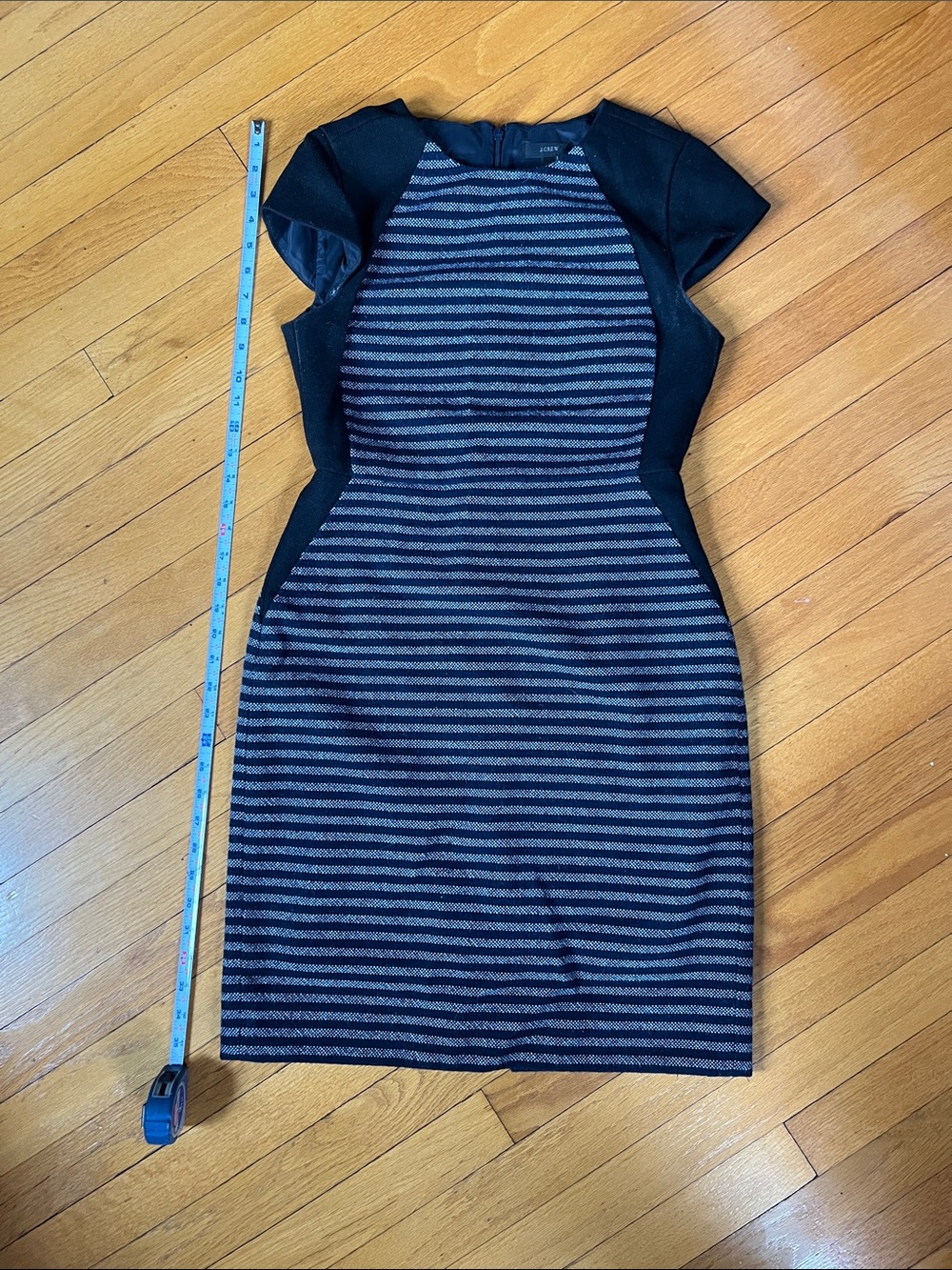J. Crew Black and Gray Striped Sheath Dress